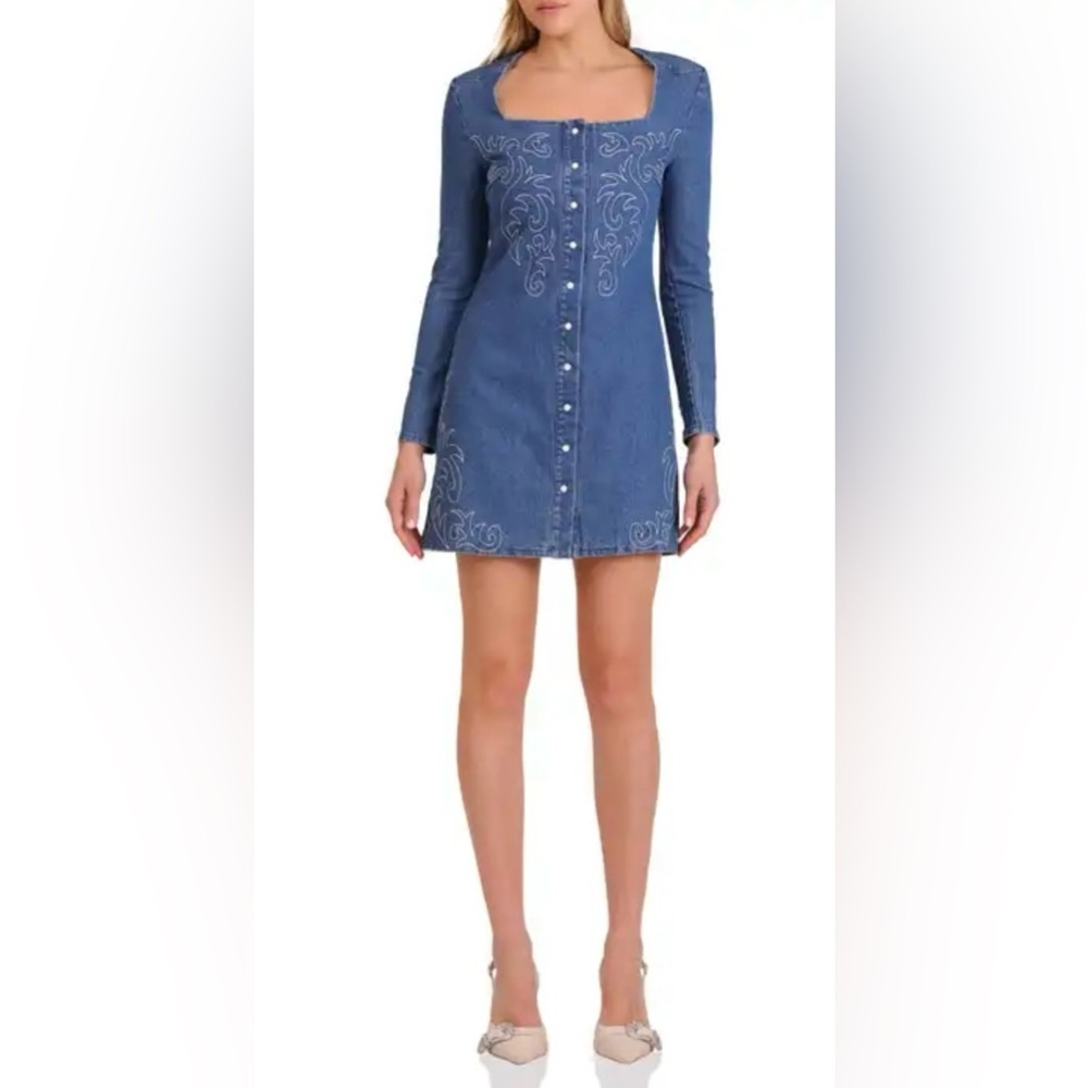 Avec Les Filles Denim Embroidered Mini Dress – Size 6